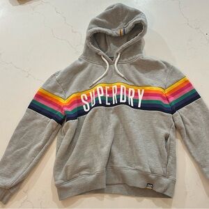 Superdry Gray Hoodie with Multicolor Stripes